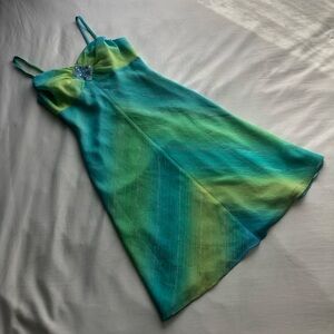 Vintage Sequin Green Teal Ombre Midi Dress